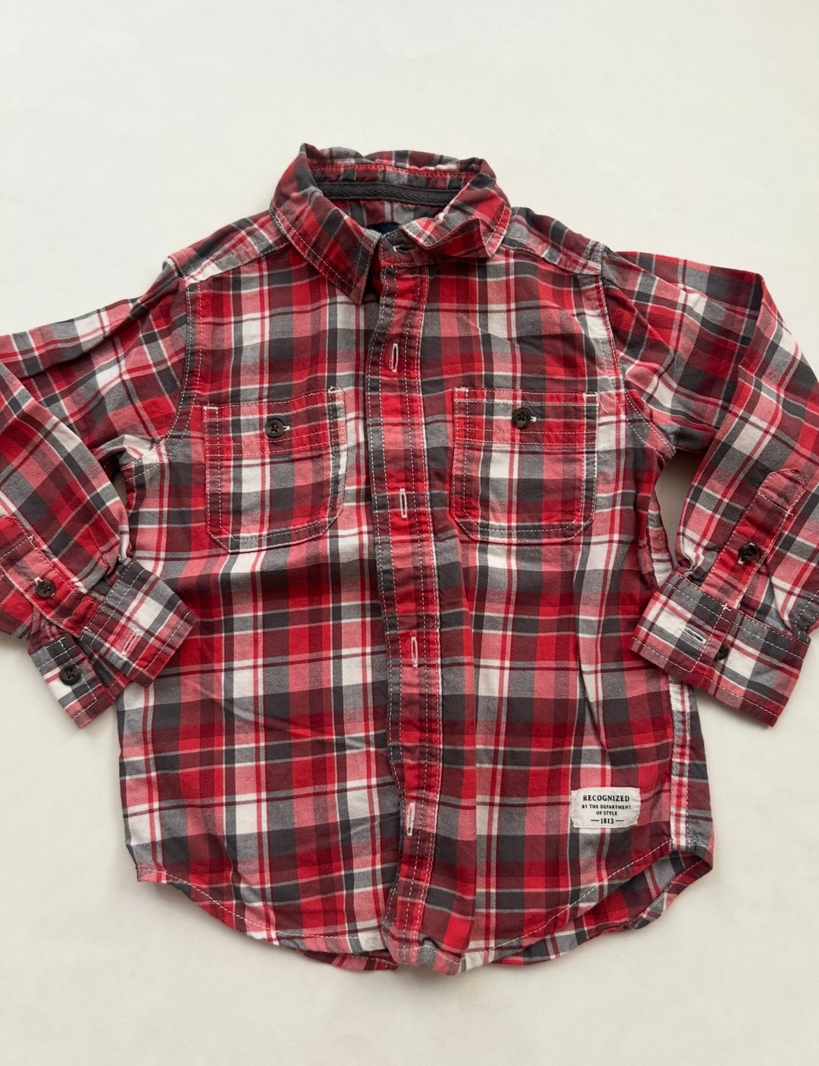 #200 Boys 3T Carters red holiday plaid long sleeve shirt