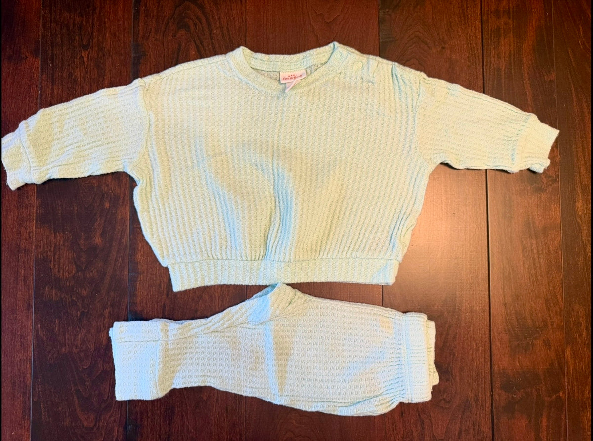 #28 Cat & Jacket Mint Waffle Knit Outfit - 6-9 Months