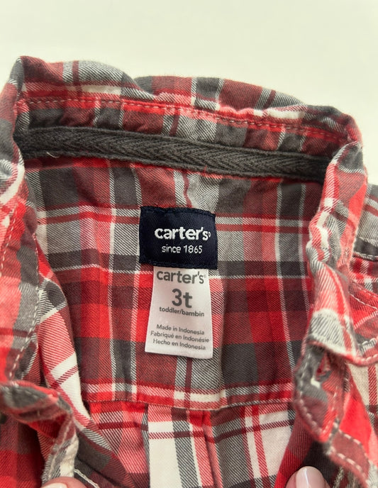 #200 Boys 3T Carters red holiday plaid long sleeve shirt