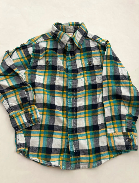 #200 Boys 4T Gymboree green long sleeve plaid shirt