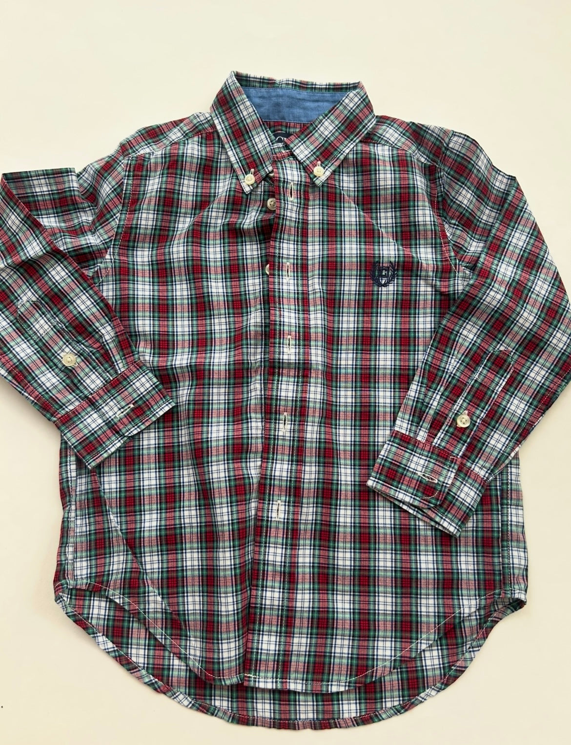#200 Boys 4T Chaps holiday plaid button down long sleeve shirt