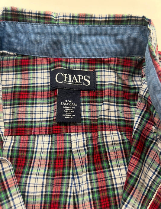 #200 Boys 4T Chaps holiday plaid button down long sleeve shirt