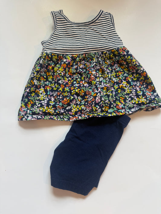 REDUCED #116 Carters stripe and flower shirt with bike shorts girls 9 months
