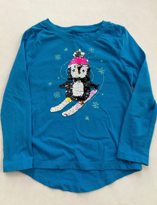 #200 Girls size XS 4/5 Cat & Jack sequins holiday penguin shirt