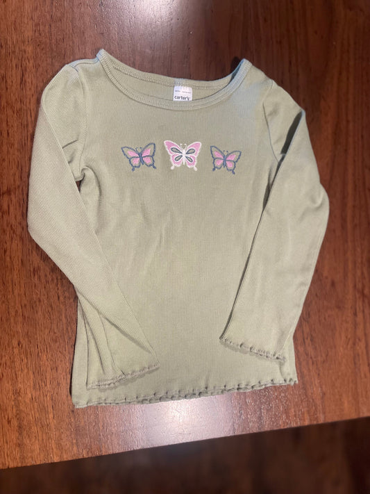 #177 Carters Ribbed Green Girls Shirt 4T