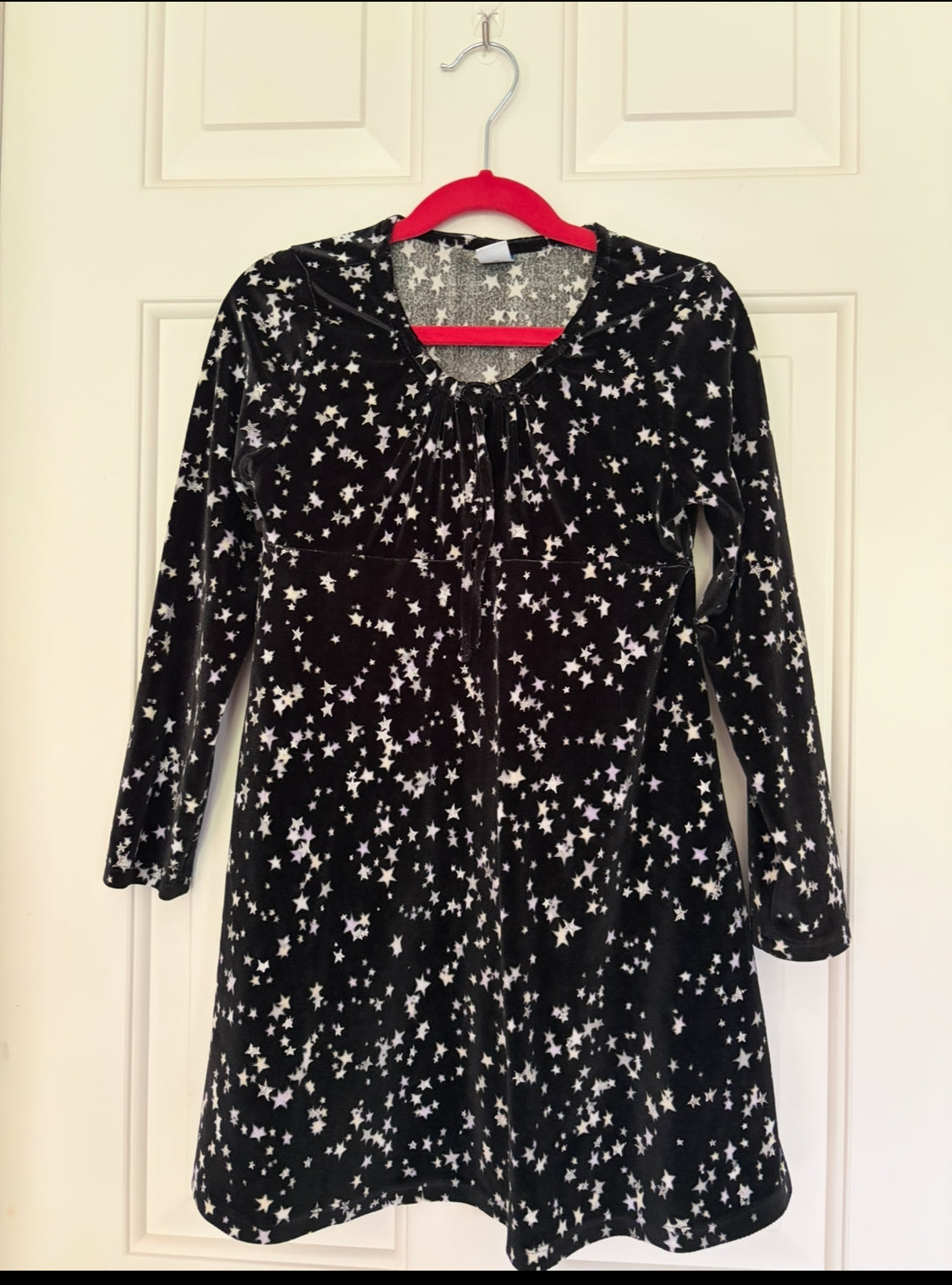 #30 old navy girls black “velvet” dress with silver/glow in dark stars, size 8