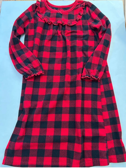 #200 Girls size 5T red/black holiday plaid fleece nightgown
