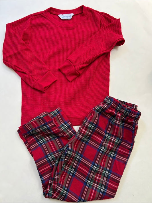 #200 Boys size 4T 2 piece red holiday plaid pajamas