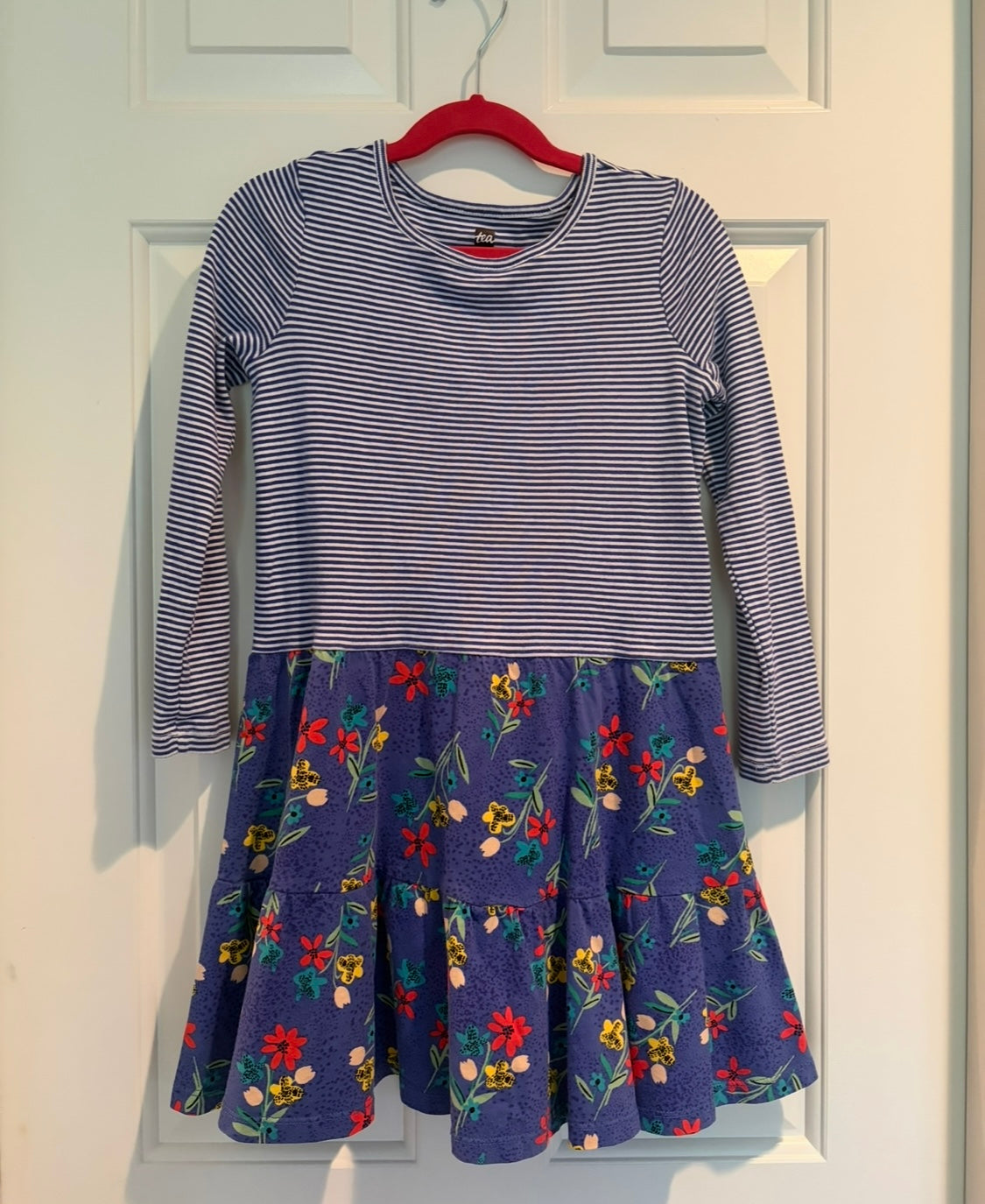 #30 Girls Tea Collection multi-color/blue long sleeve dress, size 8