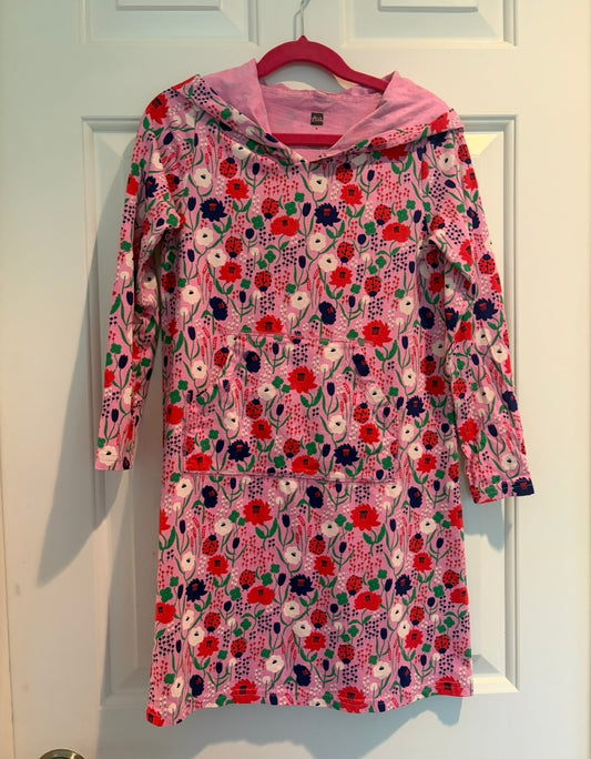 #30 Girls Tea Collection pink and flower long sleeve hoodie dress, size 8