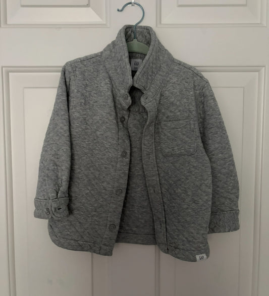 #30 Boys Baby Gap grey quilted "sweatshirt" button up shirt, size 2T