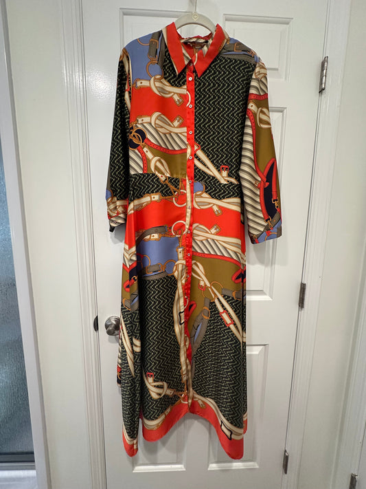 #85 Zara Silk Belted Shirt Dress, Women’s L
