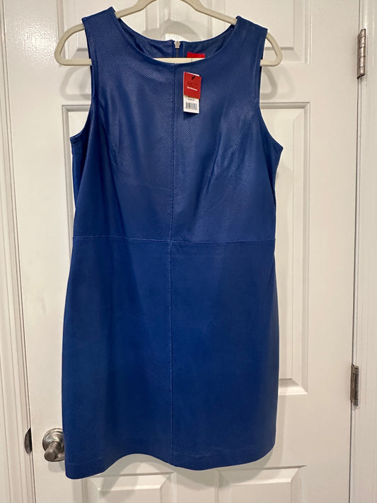 #85 NWT RED Saks Fifth Ave Blue Leather Dress, Women’s M