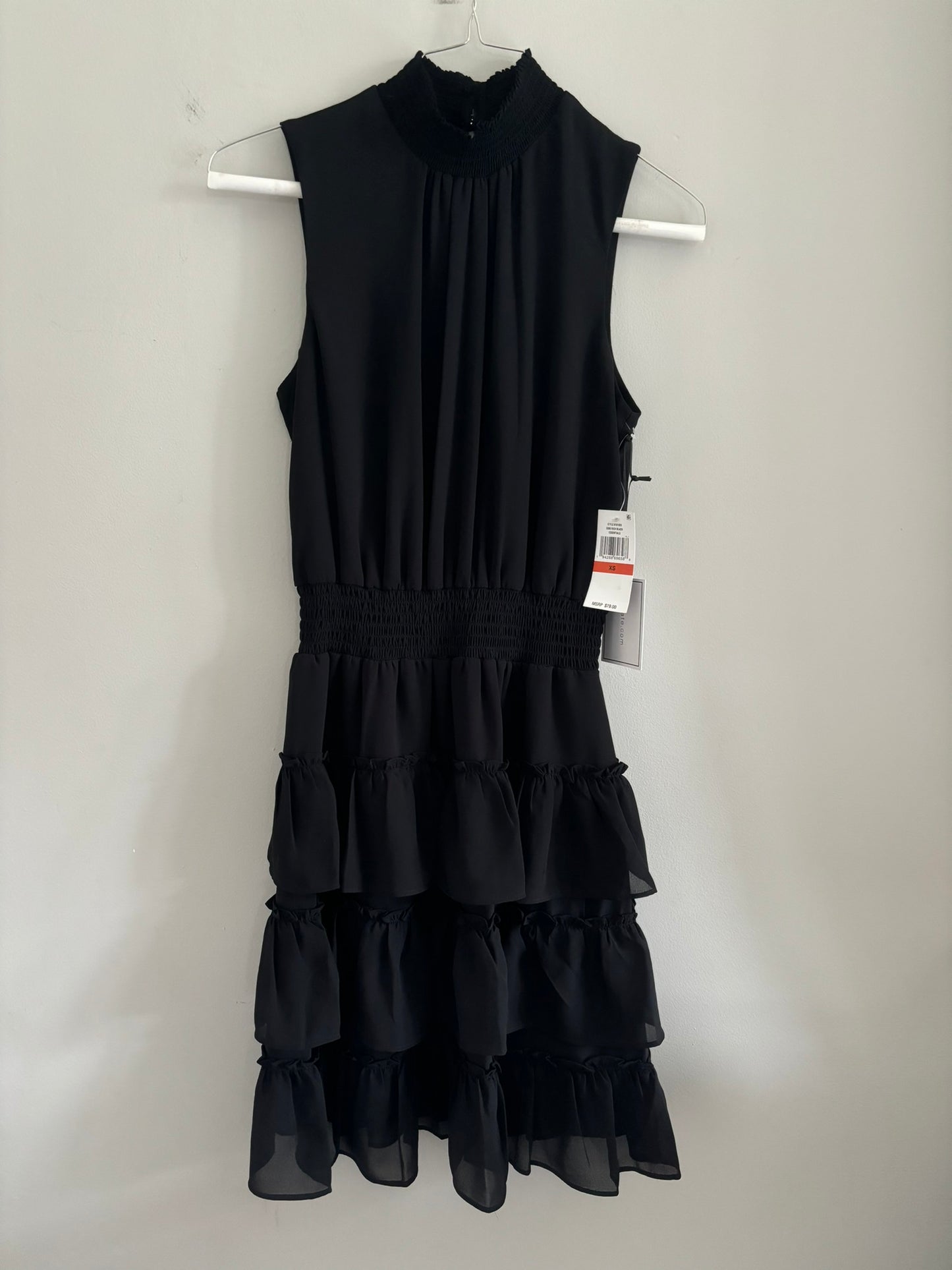 #101 NWT Smocked Mock Neck Sleeveless Ruffle Tiered Mini Dress Women Size XS