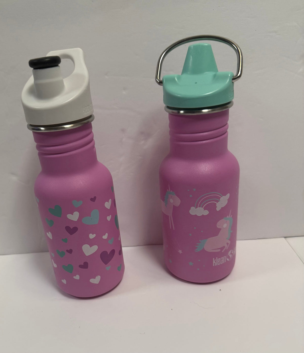 #141 Set of 2 Klean Kanteen - Hearts and unicorns/Rainbows