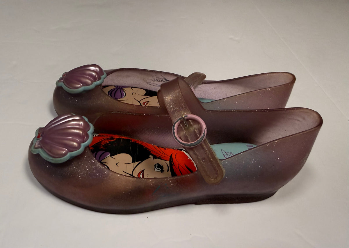 #141 Girls Shoe Size 11 Mini Melissa Little Mermaid Ariel  Pink Shoes with Velcro Strap