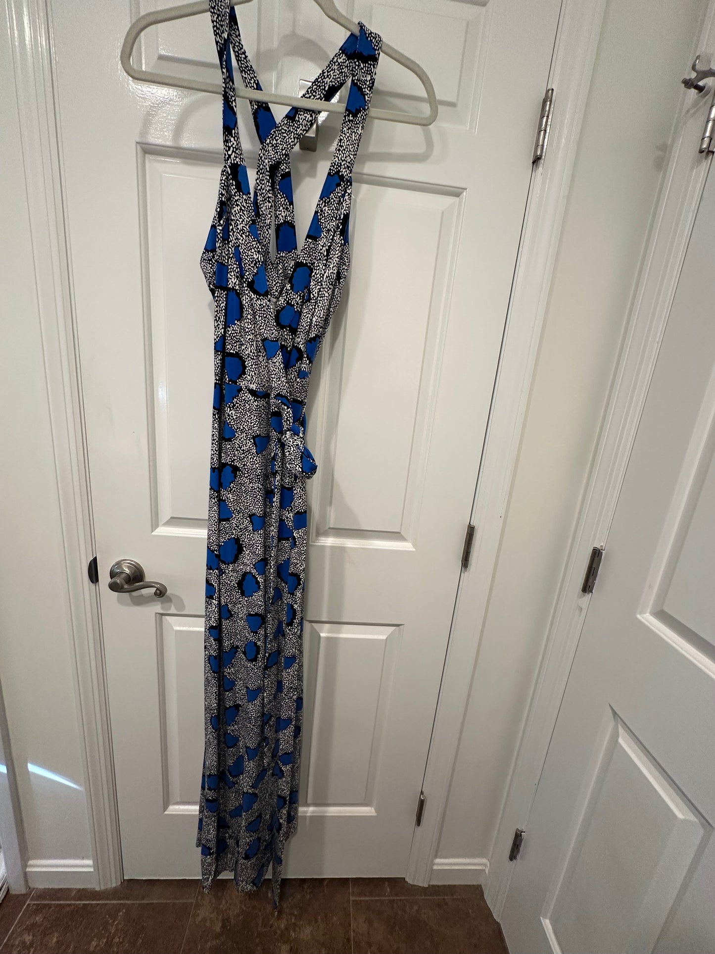 #85 Diane Von Furstenburg Samson Wrap Dress Blue Cheetah, Women’s L
