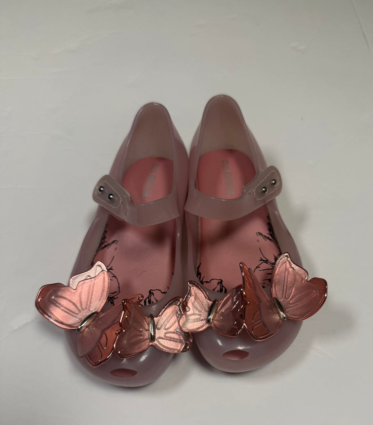 #141 Girls Shoe Size 10 Mini Melissa Butterfly Pink Shoes with Velcro Strap