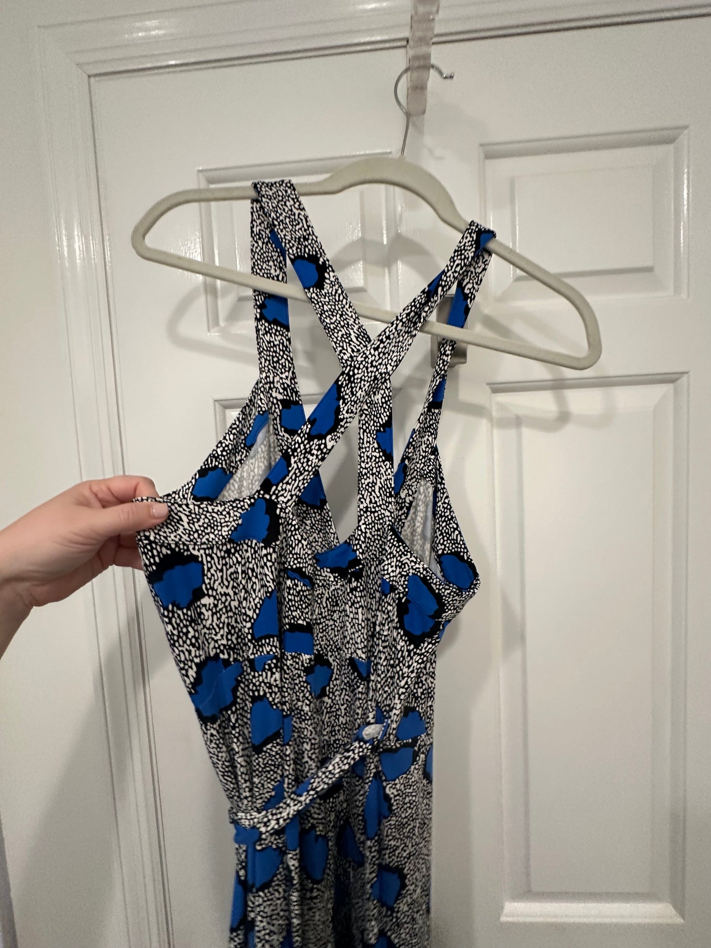 #85 Diane Von Furstenburg Samson Wrap Dress Blue Cheetah, Women’s L