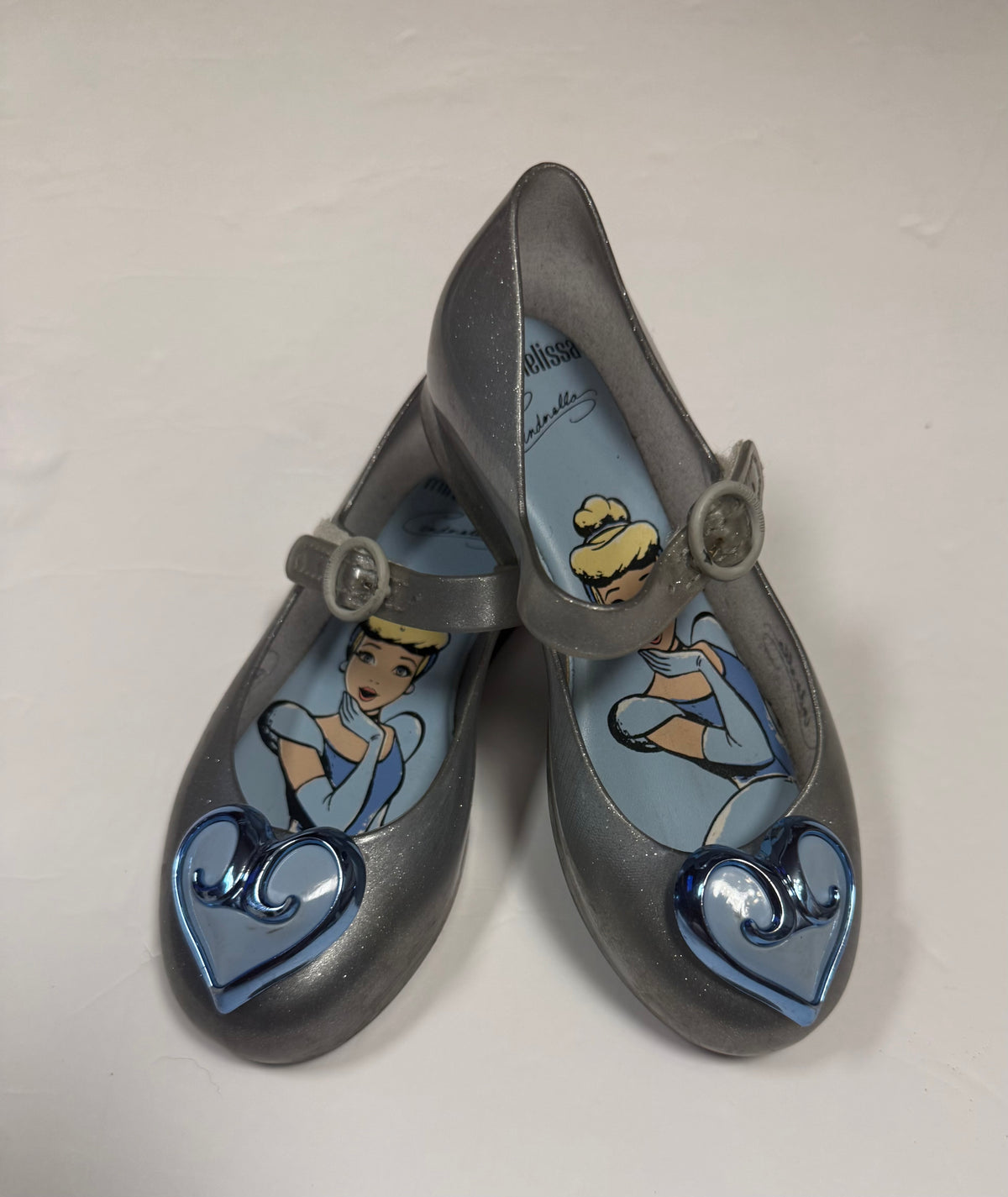 #141 Girls Shoe Size 11 Mini Melissa Cinderella  Shoes with Velcro Strap