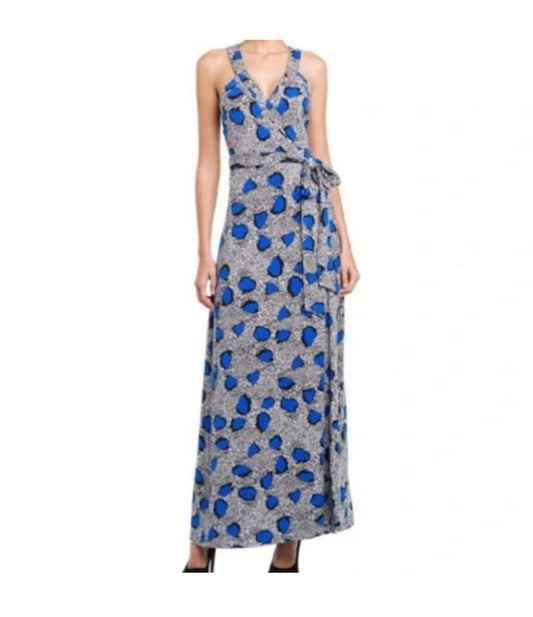 #85 Diane Von Furstenburg Samson Wrap Dress Blue Cheetah, Women’s L