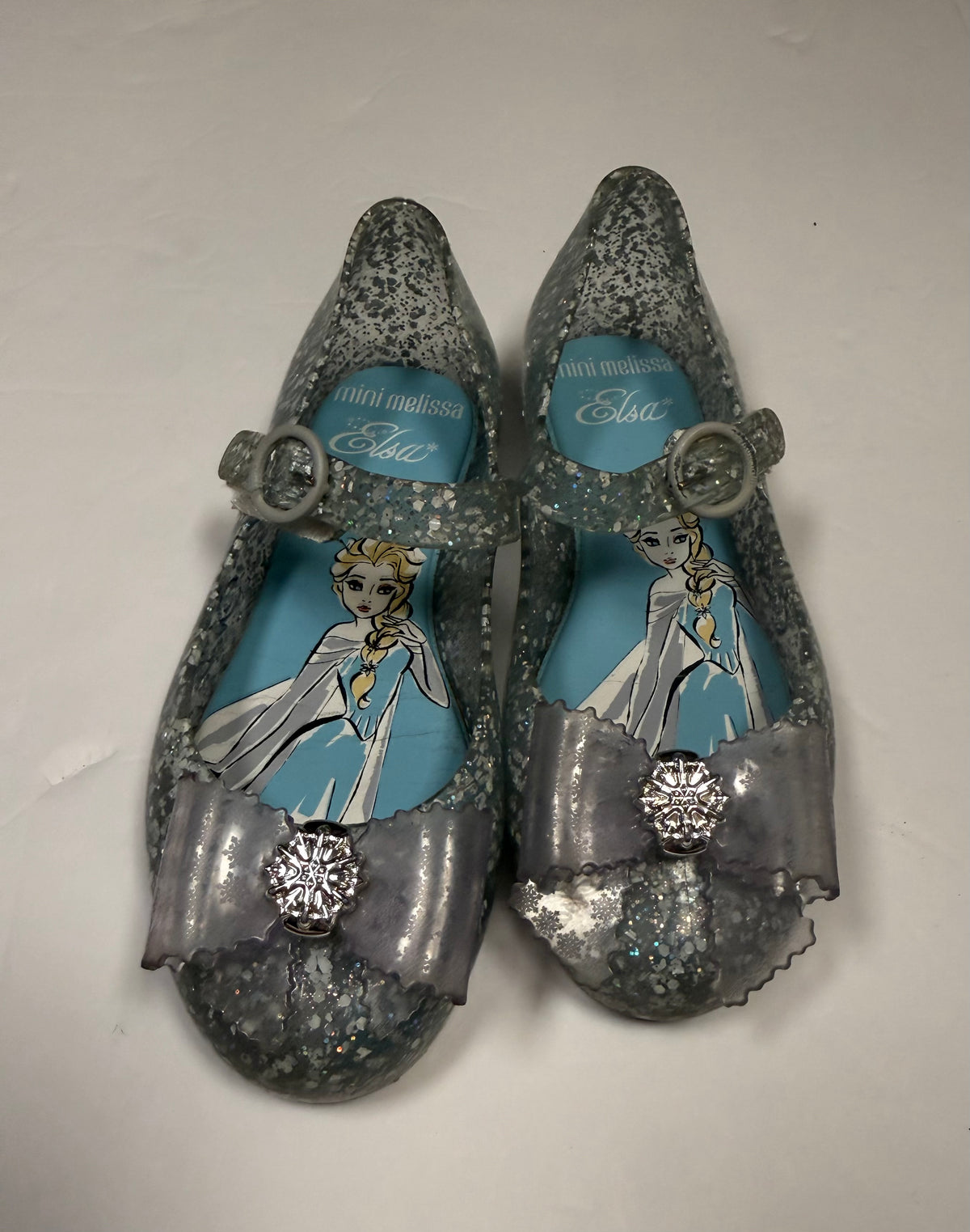 #141 Girls Shoe Size 11 Mini Melissa Frozen Elsa Shoes with Sparkles with Velcro Strap