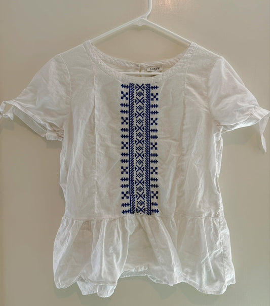 #146 - REDUCED Women's Small JCrew White Blouse with Blue Detailing