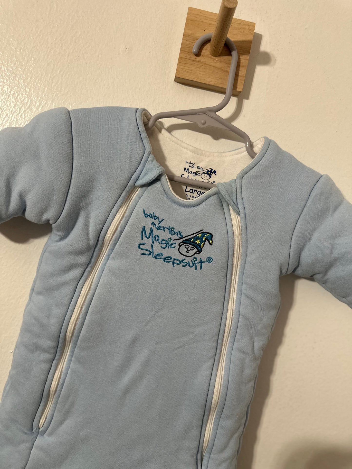 #144 Magic Merlin Baby Blue Sleep Suit Transition Large 6-9 Months
