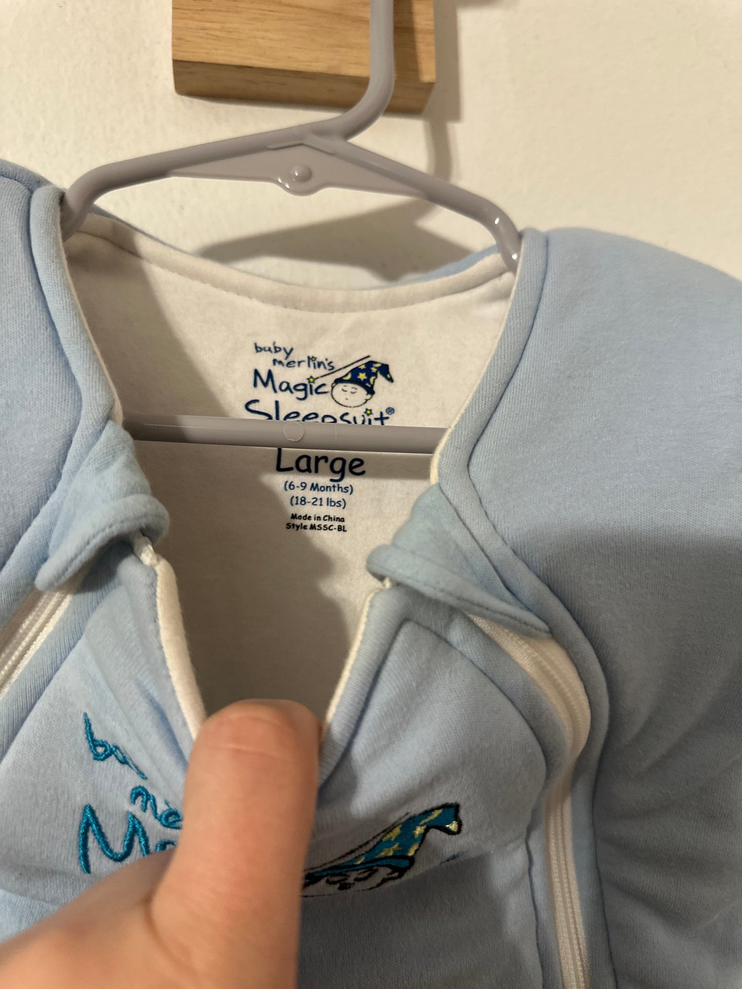 #144 Magic Merlin Baby Blue Sleep Suit Transition Large 6-9 Months