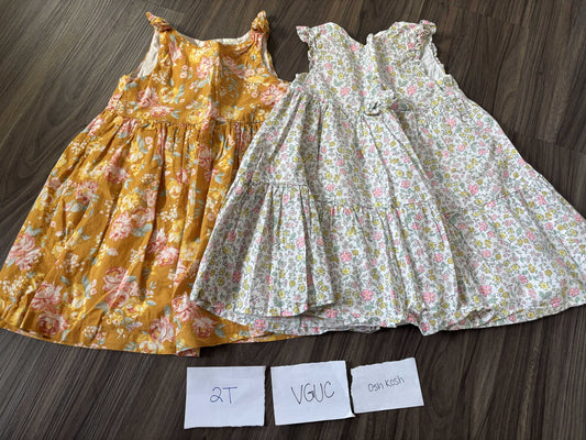 #77 - 2T -  Osh Kosh - 2 Tank Dresses (yellow floral + white floral)