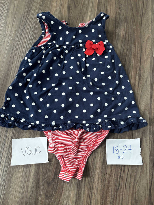 #77 - 18-24 Mo - VGUC Navy polka dot Bodysuit