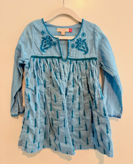 #146 - REDUCED Girls 5 Pink Chicken Blue Tunic