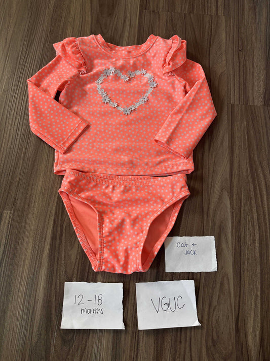 #77 - 12-18 Mo - VGUC Cat & Jack - 2 Piece Coral Swim Suit