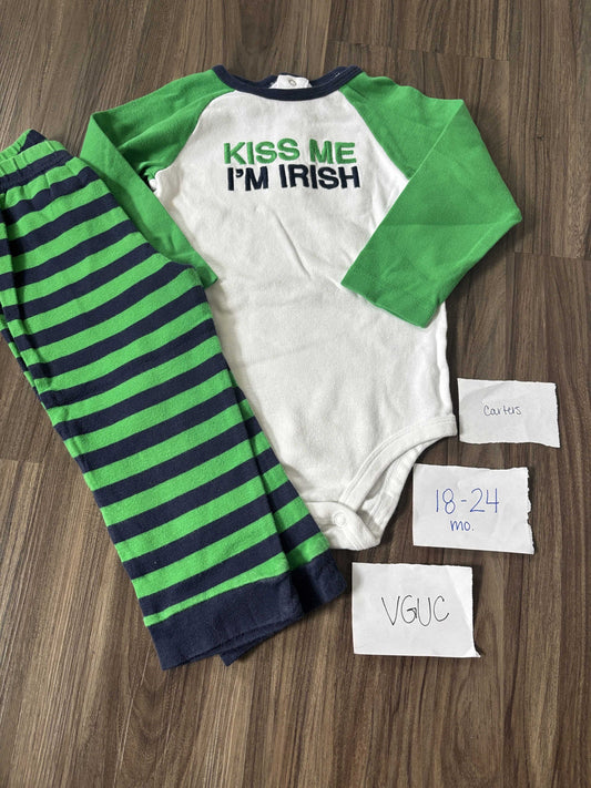 #138 - 18-24 Mo - VGUC Carters - Kiss Me I'm Irish Bodysuit + Pants - PU 45236