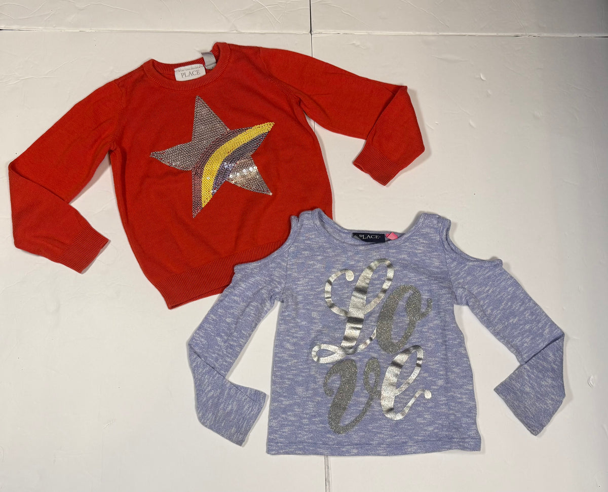 #141 Girls 4T Children's Place Sweater Bundle - Red Star Sequin and Purple Love