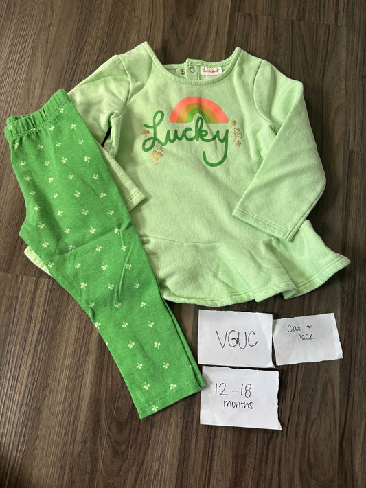 #138 - 12-18 Mo - VGUC Cat & Jack - Lucky LS Shirt + Pants - PU 45236