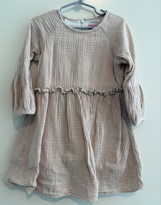 #146 - REDUCED Girls 5 Tan Long Sleeve Dress