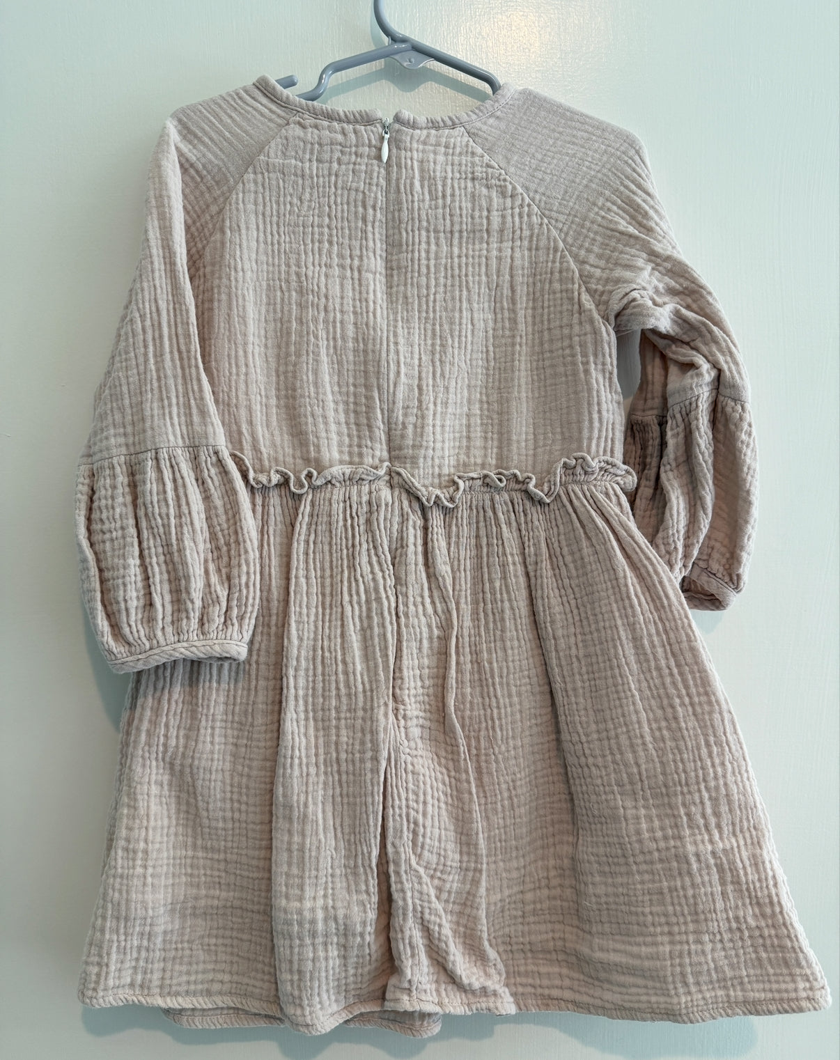 #146 - REDUCED Girls 5 Tan Long Sleeve Dress