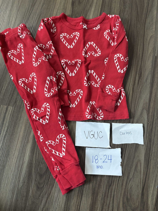 #138 - 18-24 Mo - VGUC Carters - Red Heart Candy Cane PJs - PU 45236
