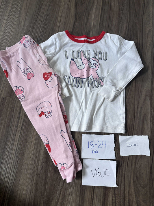 #138 - 18-24 Mo - VGUC Carters - Sloth I Love You Slow Much PJs - PU 45236