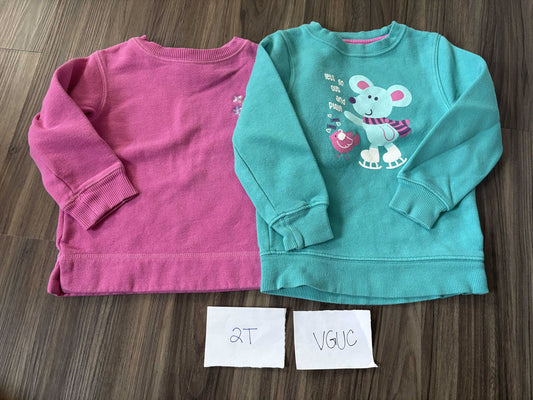 #138 - 2T - VGUC 2 Pack Sweatshirts (Purple & Teal) - PU 45236