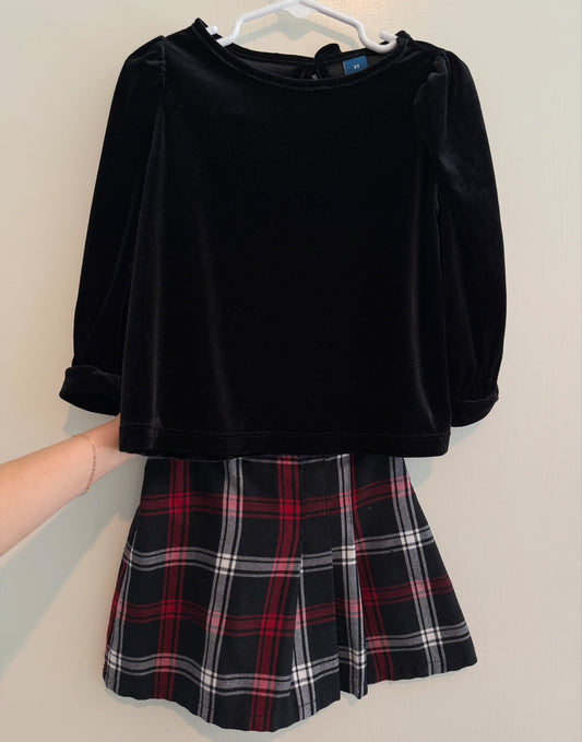 #146 -  REDUCED Girls 3T Outfit Bundle: deliciously VELVETY Top + Plaid Skirt