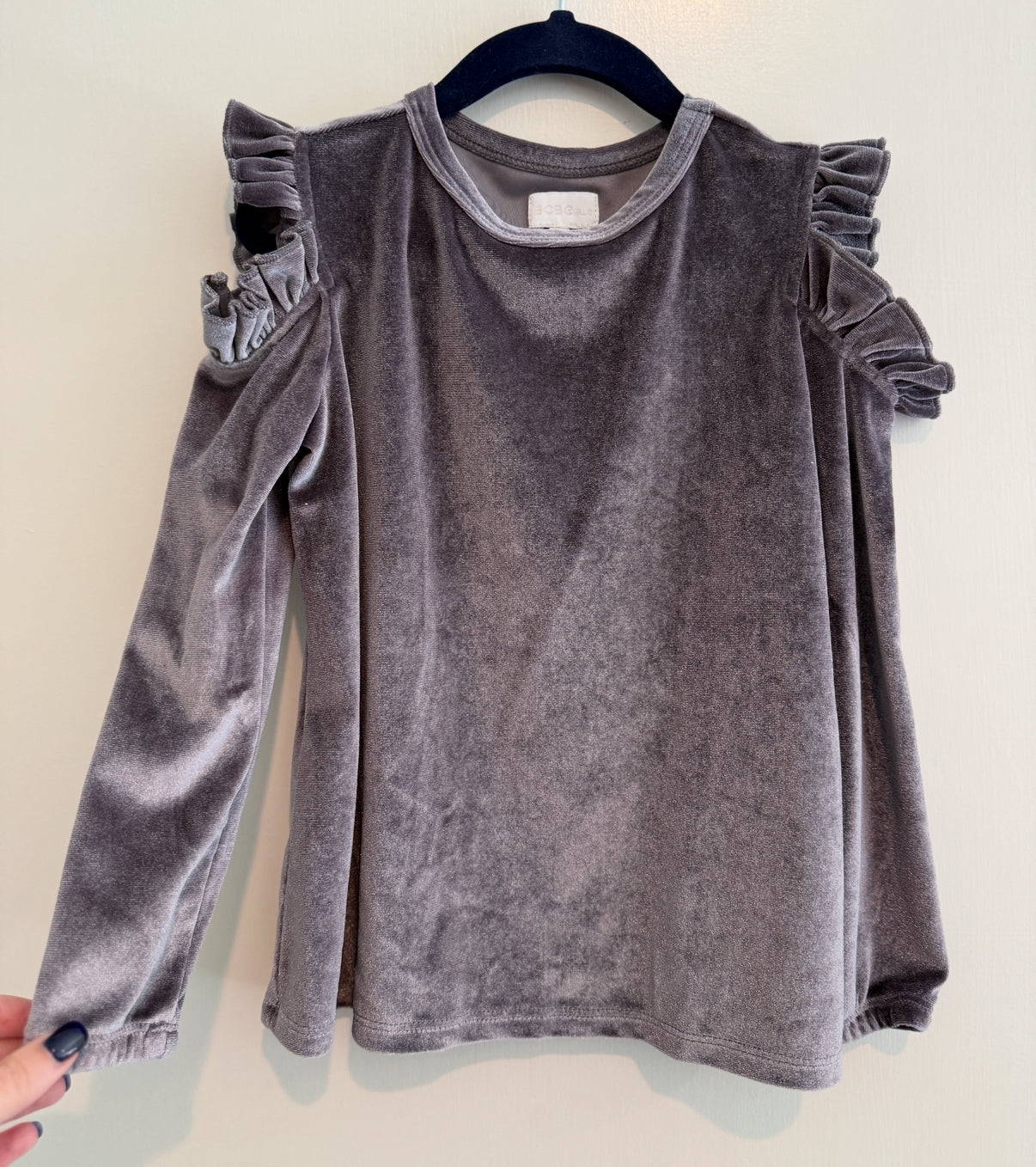 #146 - REDUCED Girls 3T BCBG Velvet Blouse Top with Open Shoulder Detail