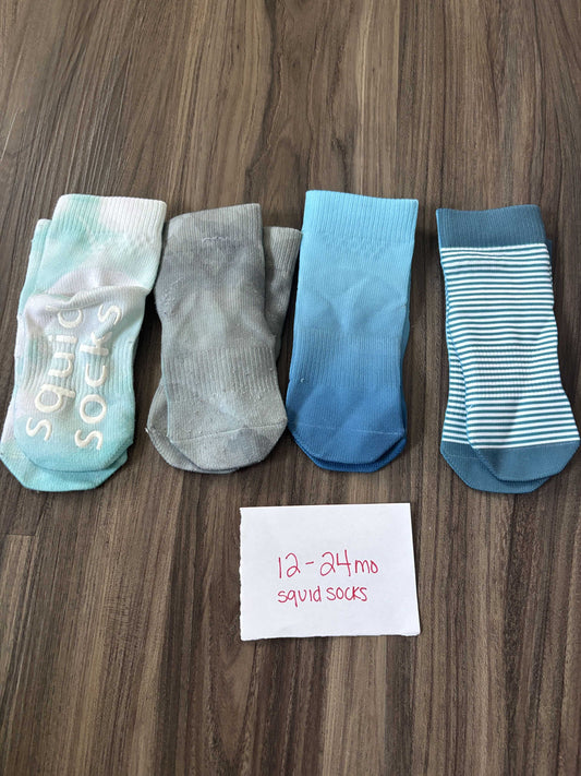 #138 - 12-24 Mo - EUC Squid Socks - 4 Pack Blue Squid Socks (babies can't pull off) - PU 45236
