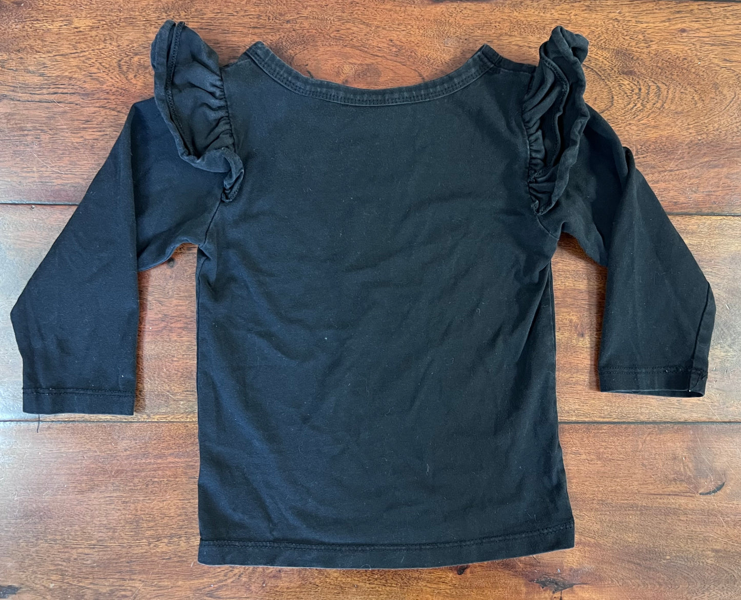 Girls 3T long sleeve black shirt with ruffle shoulder detail, GUC