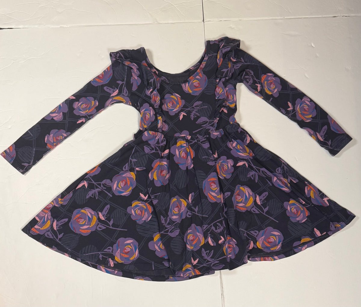 #141 Girls 5 Tea Purple Floral Dress