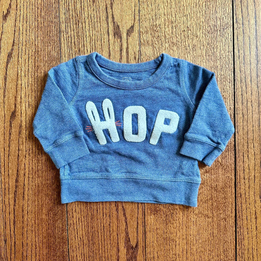 #95 GUC Gap "HOP" Easter Blue Crewneck Sweatshirt, size 6-12 months