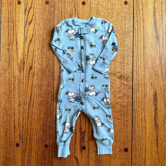 #113	EUC Boys Hanna Andersson Blue Peanuts Snoopy Easter Sleeper, size 6-12 months