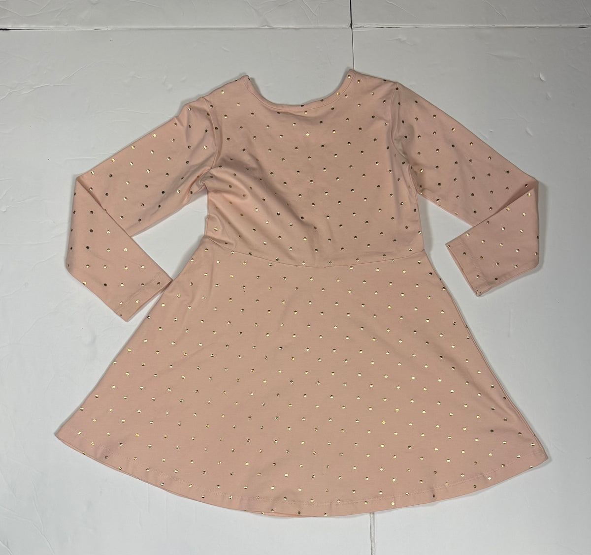 #141 Girls 5 (110) Hanna Andersson Pink  Dress with Gold Polka Dots