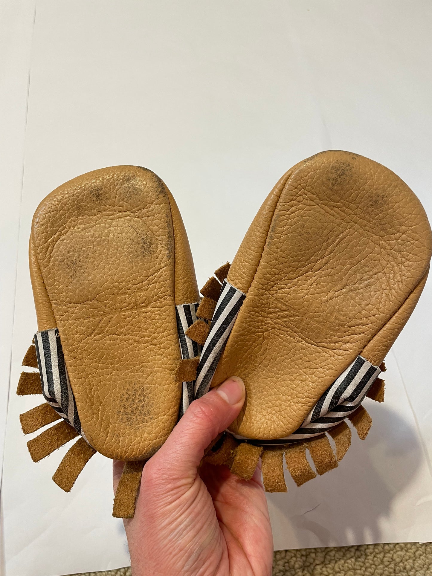 Freshly Picked Size 6 (Size 8.5 T) Mocs with Black/White Stripes GUC